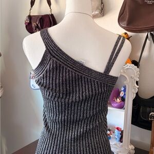 Cache Black and Gray One-Shoulder Dress